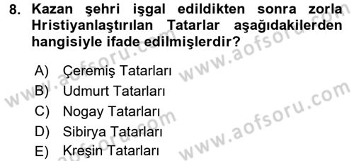 Sömürgecilik Tarihi (Avrupa-Amerika) Dersi 2016 - 2017 Yılı (Final) Dönem Sonu Sınav Soruları 8. Soru