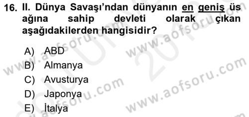 Sömürgecilik Tarihi (Avrupa-Amerika) Dersi 2017 - 2018 Yılı 3 Ders Sınav Soruları 16. Soru