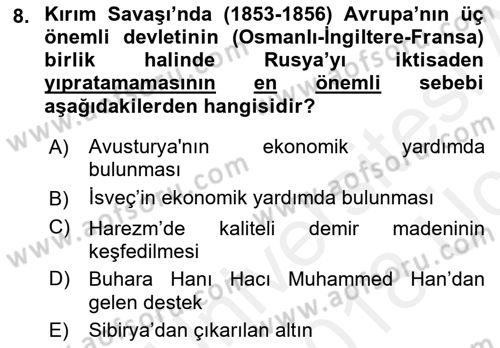 Sömürgecilik Tarihi (Avrupa-Amerika) Dersi 2017 - 2018 Yılı 3 Ders Sınav Soruları 8. Soru