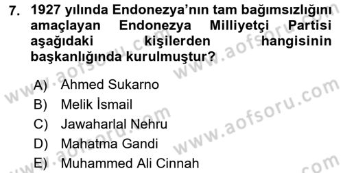 Sömürgecilik Tarihi (Avrupa-Amerika) Dersi Ara Sınavı Deneme Sınav Soruları 7. Soru