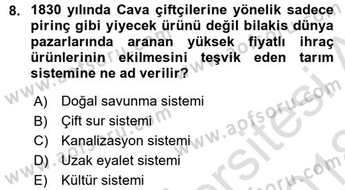 Sömürgecilik Tarihi (Avrupa-Amerika) Dersi Ara Sınavı Deneme Sınav Soruları 8. Soru