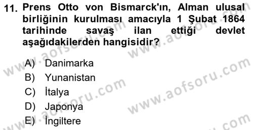 Sömürgecilik Tarihi (Avrupa-Amerika) Dersi 2017 - 2018 Yılı (Final) Dönem Sonu Sınav Soruları 11. Soru