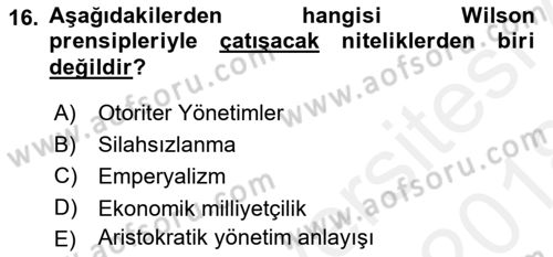Sömürgecilik Tarihi (Avrupa-Amerika) Dersi 2017 - 2018 Yılı (Final) Dönem Sonu Sınav Soruları 16. Soru