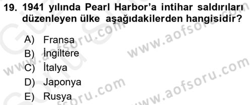 Sömürgecilik Tarihi (Avrupa-Amerika) Dersi 2017 - 2018 Yılı (Final) Dönem Sonu Sınav Soruları 19. Soru
