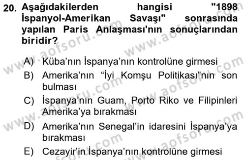 Sömürgecilik Tarihi (Avrupa-Amerika) Dersi 2017 - 2018 Yılı (Final) Dönem Sonu Sınav Soruları 20. Soru