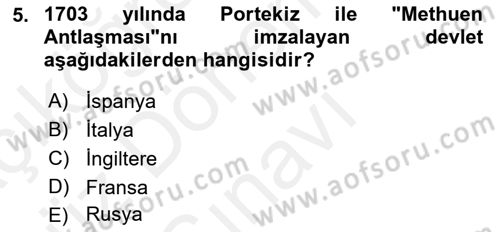 Sömürgecilik Tarihi (Avrupa-Amerika) Dersi 2017 - 2018 Yılı (Final) Dönem Sonu Sınav Soruları 5. Soru