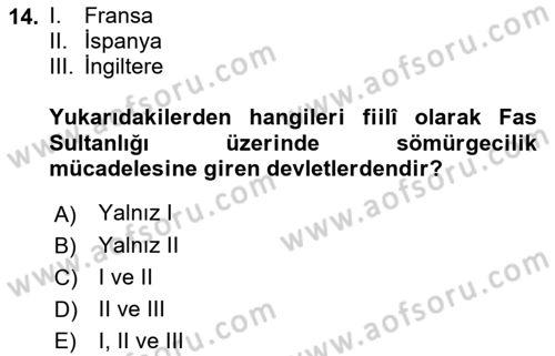 Sömürgecilik Tarihi (Avrupa-Amerika) Dersi 2018 - 2019 Yılı 3 Ders Sınav Soruları 14. Soru