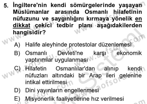 Sömürgecilik Tarihi (Avrupa-Amerika) Dersi 2018 - 2019 Yılı 3 Ders Sınav Soruları 5. Soru