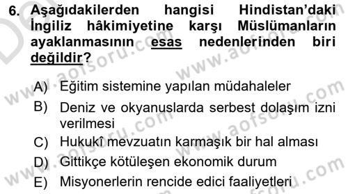 Sömürgecilik Tarihi (Avrupa-Amerika) Dersi 2018 - 2019 Yılı 3 Ders Sınav Soruları 6. Soru
