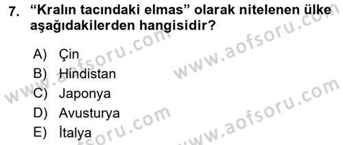 Sömürgecilik Tarihi (Avrupa-Amerika) Dersi 2018 - 2019 Yılı 3 Ders Sınav Soruları 7. Soru