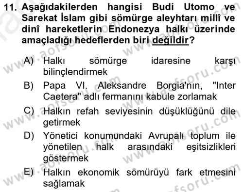 Sömürgecilik Tarihi (Avrupa-Amerika) Dersi Ara Sınavı Deneme Sınav Soruları 11. Soru