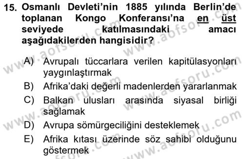 Sömürgecilik Tarihi (Avrupa-Amerika) Dersi 2018 - 2019 Yılı (Vize) Ara Sınav Soruları 15. Soru