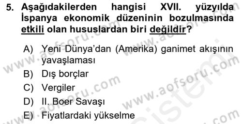 Sömürgecilik Tarihi (Avrupa-Amerika) Dersi 2018 - 2019 Yılı (Vize) Ara Sınav Soruları 5. Soru