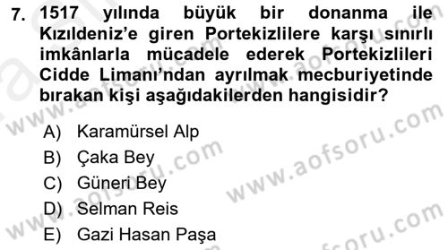 Sömürgecilik Tarihi (Avrupa-Amerika) Dersi Ara Sınavı Deneme Sınav Soruları 7. Soru