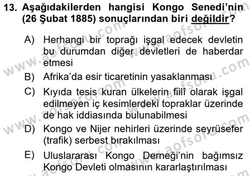 Sömürgecilik Tarihi (Avrupa-Amerika) Dersi 2018 - 2019 Yılı (Final) Dönem Sonu Sınav Soruları 13. Soru