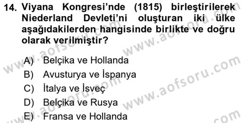 Sömürgecilik Tarihi (Avrupa-Amerika) Dersi 2018 - 2019 Yılı (Final) Dönem Sonu Sınav Soruları 14. Soru