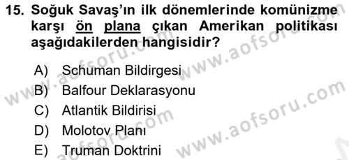 Sömürgecilik Tarihi (Avrupa-Amerika) Dersi 2018 - 2019 Yılı (Final) Dönem Sonu Sınav Soruları 15. Soru