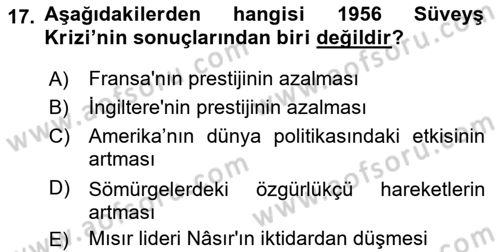 Sömürgecilik Tarihi (Avrupa-Amerika) Dersi 2018 - 2019 Yılı (Final) Dönem Sonu Sınav Soruları 17. Soru