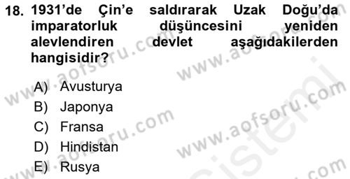 Sömürgecilik Tarihi (Avrupa-Amerika) Dersi 2018 - 2019 Yılı (Final) Dönem Sonu Sınav Soruları 18. Soru