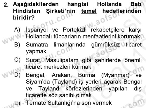 Sömürgecilik Tarihi (Avrupa-Amerika) Dersi 2018 - 2019 Yılı (Final) Dönem Sonu Sınav Soruları 2. Soru