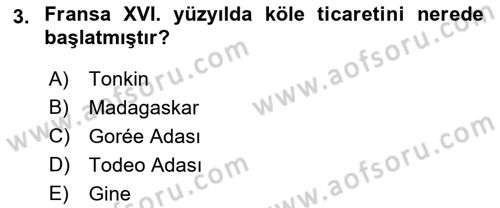 Sömürgecilik Tarihi (Avrupa-Amerika) Dersi 2018 - 2019 Yılı (Final) Dönem Sonu Sınav Soruları 3. Soru