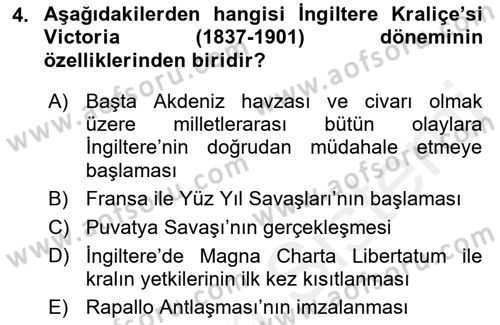 Sömürgecilik Tarihi (Avrupa-Amerika) Dersi 2018 - 2019 Yılı (Final) Dönem Sonu Sınav Soruları 4. Soru