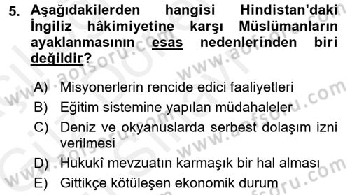 Sömürgecilik Tarihi (Avrupa-Amerika) Dersi 2018 - 2019 Yılı (Final) Dönem Sonu Sınav Soruları 5. Soru