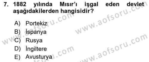 Sömürgecilik Tarihi (Avrupa-Amerika) Dersi 2018 - 2019 Yılı (Final) Dönem Sonu Sınav Soruları 7. Soru