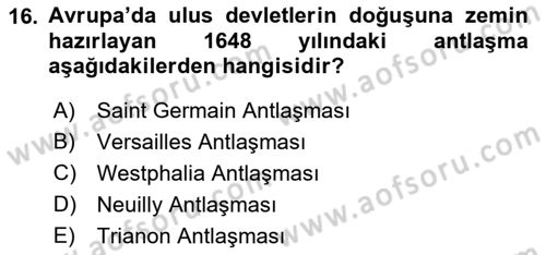 Sömürgecilik Tarihi (Avrupa-Amerika) Dersi 2018 - 2019 Yılı Yaz Okulu Sınavı 16. Soru