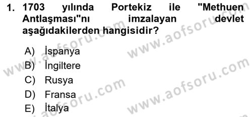 Sömürgecilik Tarihi (Avrupa-Amerika) Dersi Ara Sınavı Deneme Sınav Soruları 1. Soru