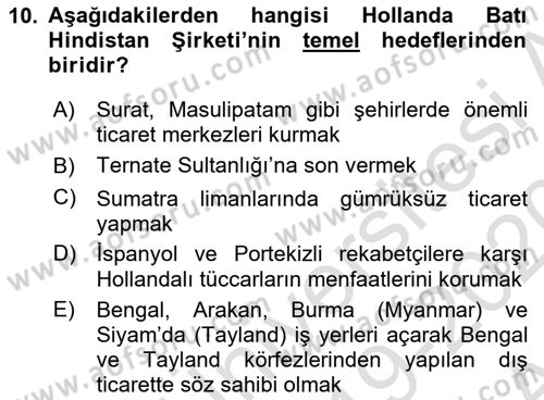 Sömürgecilik Tarihi (Avrupa-Amerika) Dersi Ara Sınavı Deneme Sınav Soruları 10. Soru