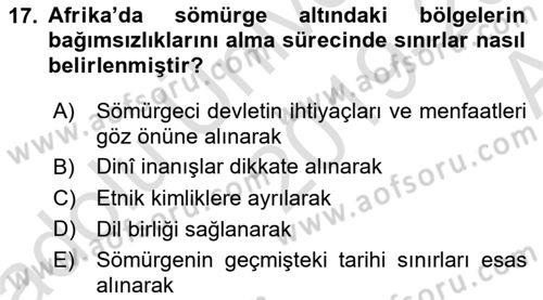 Sömürgecilik Tarihi (Avrupa-Amerika) Dersi 2019 - 2020 Yılı (Vize) Ara Sınav Soruları 17. Soru