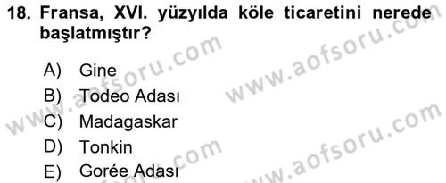 Sömürgecilik Tarihi (Avrupa-Amerika) Dersi Ara Sınavı Deneme Sınav Soruları 18. Soru