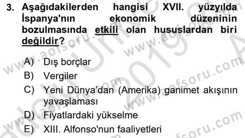 Sömürgecilik Tarihi (Avrupa-Amerika) Dersi Ara Sınavı Deneme Sınav Soruları 3. Soru