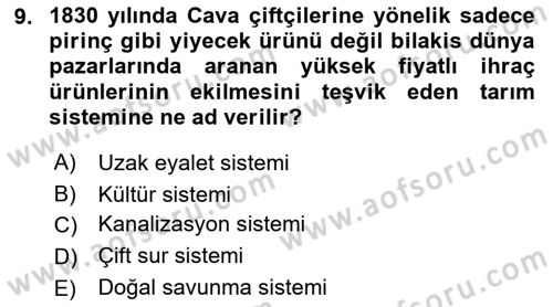 Sömürgecilik Tarihi (Avrupa-Amerika) Dersi Ara Sınavı Deneme Sınav Soruları 9. Soru