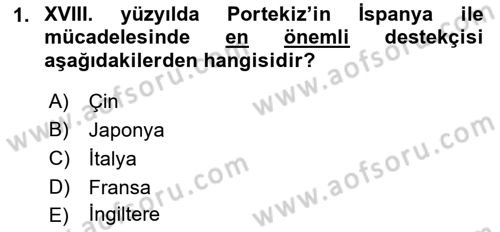 Sömürgecilik Tarihi (Avrupa-Amerika) Dersi 2019 - 2020 Yılı (Final) Dönem Sonu Sınav Soruları 1. Soru