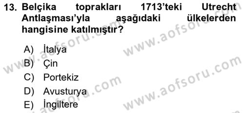Sömürgecilik Tarihi (Avrupa-Amerika) Dersi 2019 - 2020 Yılı (Final) Dönem Sonu Sınav Soruları 13. Soru