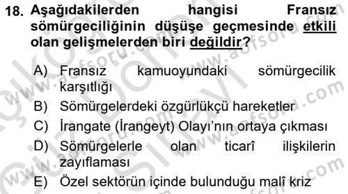 Sömürgecilik Tarihi (Avrupa-Amerika) Dersi 2019 - 2020 Yılı (Final) Dönem Sonu Sınav Soruları 18. Soru