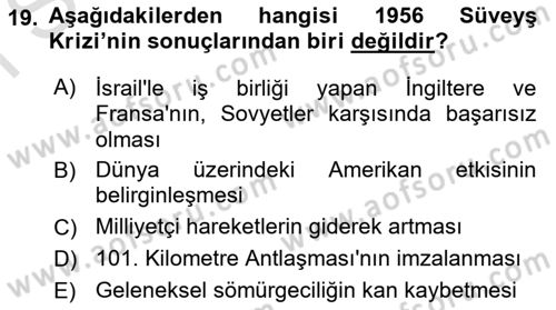 Sömürgecilik Tarihi (Avrupa-Amerika) Dersi 2019 - 2020 Yılı (Final) Dönem Sonu Sınav Soruları 19. Soru