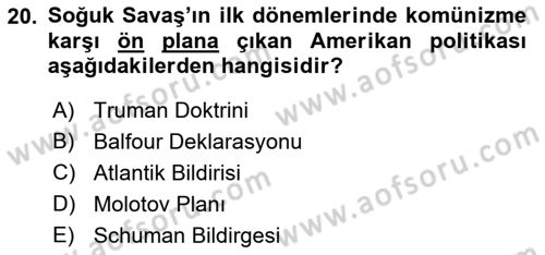 Sömürgecilik Tarihi (Avrupa-Amerika) Dersi 2019 - 2020 Yılı (Final) Dönem Sonu Sınav Soruları 20. Soru