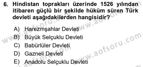 Sömürgecilik Tarihi (Avrupa-Amerika) Dersi 2019 - 2020 Yılı (Final) Dönem Sonu Sınav Soruları 6. Soru