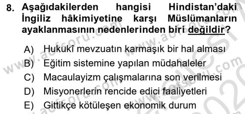 Sömürgecilik Tarihi (Avrupa-Amerika) Dersi 2019 - 2020 Yılı (Final) Dönem Sonu Sınav Soruları 8. Soru