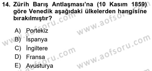 Sömürgecilik Tarihi (Avrupa-Amerika) Dersi 2020 - 2021 Yılı Yaz Okulu Sınav Soruları 14. Soru
