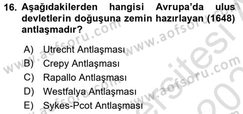 Sömürgecilik Tarihi (Avrupa-Amerika) Dersi 2020 - 2021 Yılı Yaz Okulu Sınav Soruları 16. Soru