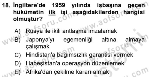 Sömürgecilik Tarihi (Avrupa-Amerika) Dersi 2020 - 2021 Yılı Yaz Okulu Sınav Soruları 18. Soru