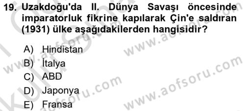 Sömürgecilik Tarihi (Avrupa-Amerika) Dersi 2020 - 2021 Yılı Yaz Okulu Sınav Soruları 19. Soru