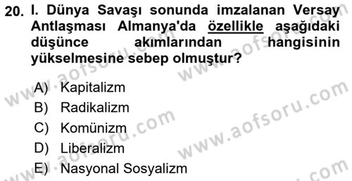 Sömürgecilik Tarihi (Avrupa-Amerika) Dersi 2020 - 2021 Yılı Yaz Okulu Sınav Soruları 20. Soru