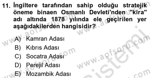 Sömürgecilik Tarihi (Avrupa-Amerika) Dersi 2021 - 2022 Yılı (Final) Dönem Sonu Sınav Soruları 11. Soru