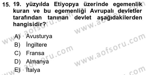 Sömürgecilik Tarihi (Avrupa-Amerika) Dersi 2021 - 2022 Yılı (Final) Dönem Sonu Sınav Soruları 15. Soru