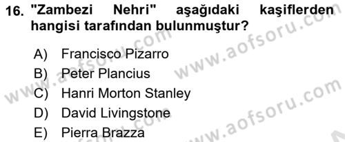 Sömürgecilik Tarihi (Avrupa-Amerika) Dersi 2021 - 2022 Yılı (Final) Dönem Sonu Sınav Soruları 16. Soru